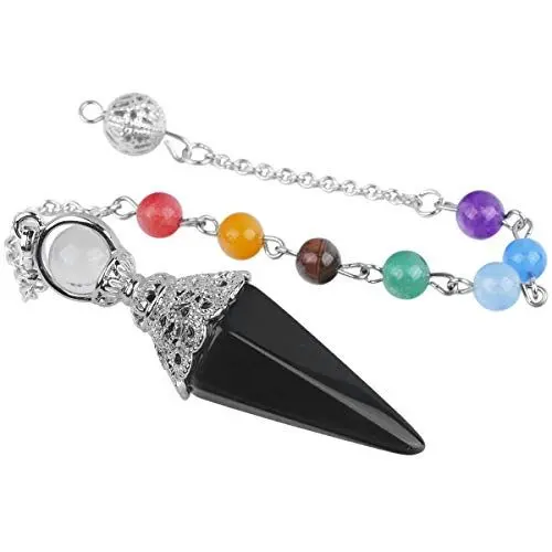 Produktbild: Nupuyai Obsidian Pendel Esoterik Heilstein Anhänger mit 7 Chakren Kette Abziehbar Edelstein Schmuck Reiki Meditation für Damen und Herren
