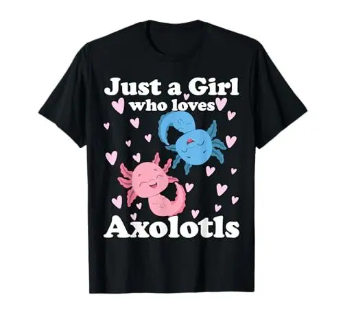 Produktbild: Axolotl Amphibien Designs und Geschenkideen - Nur ein Mdchen, das Axolotls liebt. Cute Axolotl Kawaii Damen T-Shirt Schwarz S V-Ausschnitt Kurzarm Polyester 100% Pull-On 1 Count