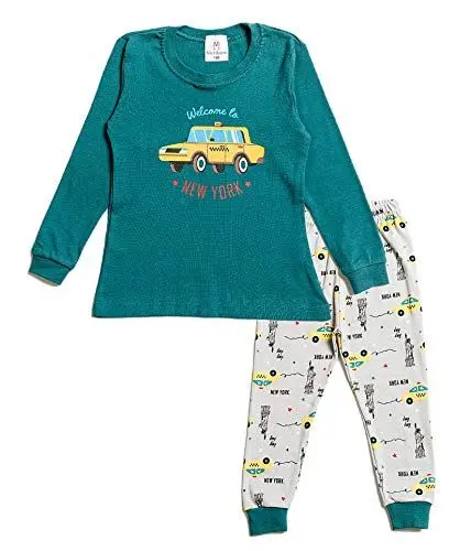 Produktbild: Nuribom Schlafanzug für Jungen und Mädchen - Kinder Baumwolle Pyjama 90-140 (New York Taxi, 120) 4-5 Jahre