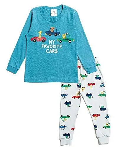 Produktbild: Nuribom Schlafanzug für Jungen und Mädchen - Kinder Baumwolle Pyjama (Autos und Tieren, 140) 8 Jahre
