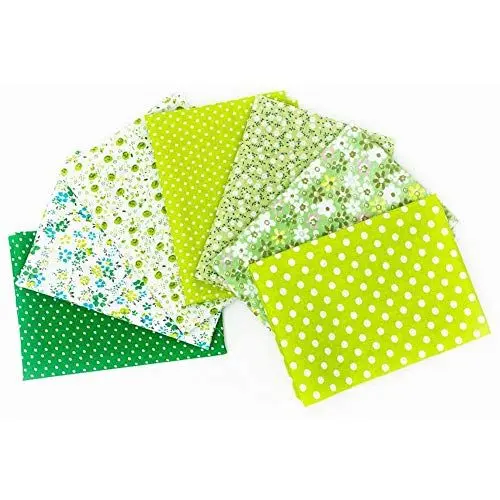 Produktbild: Nurnesy 7-teiliges DIY-Nähset aus Baumwolle, Sammlung Kleiner Stoffreste, Schlichter Blumenstoff für Quilten, Nähprojekte, Bastelarbeiten (Grün)