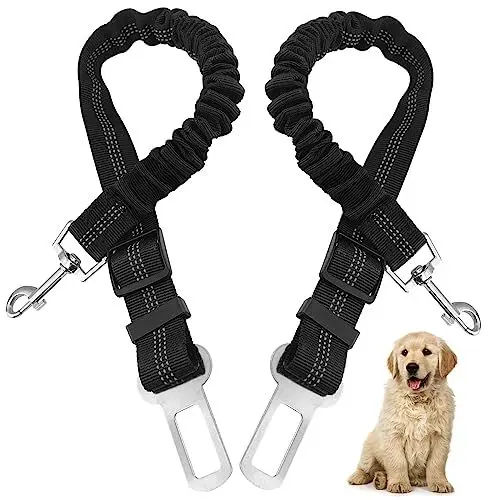 Produktbild: Nutabevr 2 Stück Hundegurt fürs Auto, Länge Verstellbarer Hund Anschnallgurt, Mit Elastischer Ruckdämpfung und Starke Karabiner Sicherheitsgurt, Hundesicherheitsgeschirr für alle Hunde und Katzen