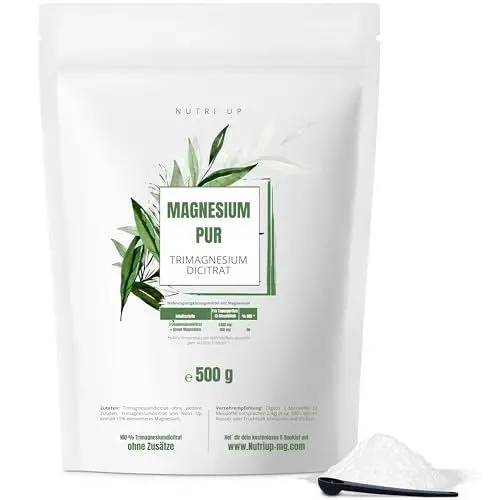 Produktbild: NUTRI UP® Magnesium Pulver - 500g Pur (6,8 Monate Vorrat) Trimagnesiumdicitrat ohne Zusätze – Laborgeprüft – reines Magnesiumcitrat in Premiumqualität | Made in Germany | Vegan
