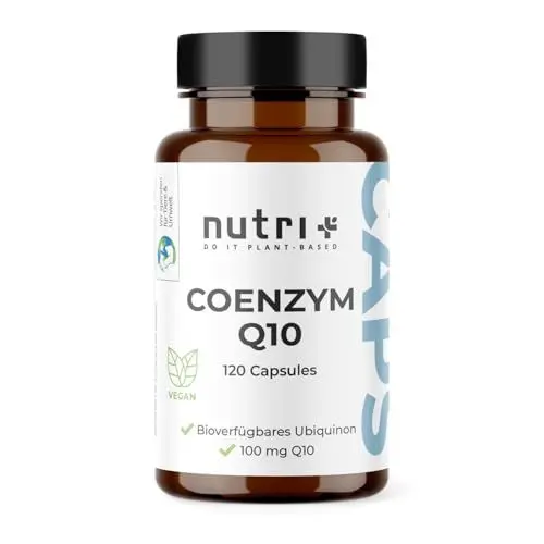 Produktbild: Nutri + Q10 Kapseln hochdosiert - 120 Caps mit 100 mg Coenzym Q 10 pro Kapsel - hochwertiges (vegan) Ubiquinol aus Fermentation ohne unnötige Zusätze