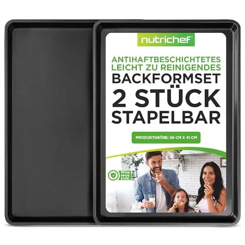 Produktbild: NutriChef XL Backform Backblech Antihaftbeschichtet – Baking Tray, Baking Sheet – Backofenblech 55,6 x 40cm, Backbleche hoher Rand als Kuchenblech, Backblech für Plätzchen, Kekse & Gebäck aus Stahl