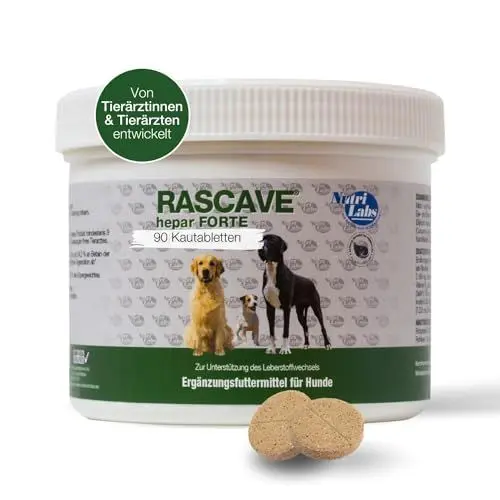 Produktbild: NutriLabs Rascave Hepar Forte Tabletten für Hunde 90 STK. - Leber-Tabletten - B Vitamine für Hunde - Gesundheitsprodukte für Hunde - Nahrungsergänzungsmittel Hund - Leberkomplex