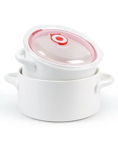 Produktbild: NUTRIUPS 900ml&550ml keramik suppentassen mit henkel, 5&6in Weiß matt suppenschüssel mit deckel, Schüssel für französische Zwiebelsuppe, mikrowellengeeignet (Weiß, 5.5&6IN)