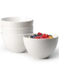 Produktbild: NUTRIUPS Müslischalen 4er Set, Tief Suppenschalen Weiß, 750ml 14x9cm Schüsseln Keramik, Mikrowellenfest Ofenfest, Bowl Set für Haferflocken Salat, Dessertschalen