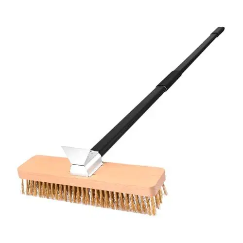 Produktbild: NUTUNI Pizzaofen Bürste Mit Stahlschaber, Abnehmbarem Langem Aluminium-Griff, Pizzaofenschaber mit Messingbürste, 27 cm mit langem Griff 94 cm oder 134 cm