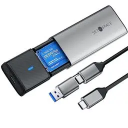 Produktbild: NVMe Gehäuse (Werkzeuglos), SETMSPACE M2 SSD Gehäuse (NVMe & SATA), M.2 SSD Gehäuse mit 2-in-1 Kabel, M2 USB Adapter für M-Key und B&M-Key, M2 SSD Case aus Aluminium- Grau Enclosure