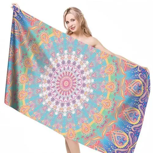 Produktbild: Nvseaty Mikrofaser Strandtuch Damen Strandtücher Strandlaken Microfaser Handtücher, Reisehandtuch Schnelltrocknend Badetücher Beach Towel Strandtuch Mandala Boho Bunt