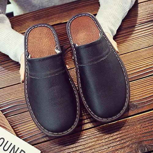 Produktbild: Nwarmsouth Hausschuhe Damen Plüsch Pantoletten Winte,Winter Lederpantoffeln, rutschfeste Baumwollschuhe für den Innenbereich-schwarz_43-44,Damen Klassische Hausschuhe Pantoffeln