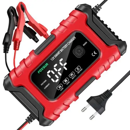 Produktbild: NWOUIIAY 6A Autobatterie Ladegerät 12V KFZ Batterieladegerät Auto Motorradbatterie Ladegeräte für Auto Motorrad LKW PKW Wohnwagen Roller, Wohnmobil und Boot