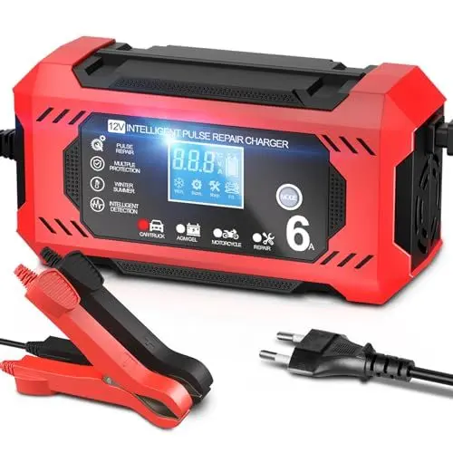 Produktbild: NWOUIIAY Autobatterie Ladegerät Batterieladegerät für Auto 6A 12V KFZ ladegerät mit LCD-Bildschirm für Auto LKW Motorrad Rasenmäher Boot Marine Batterien