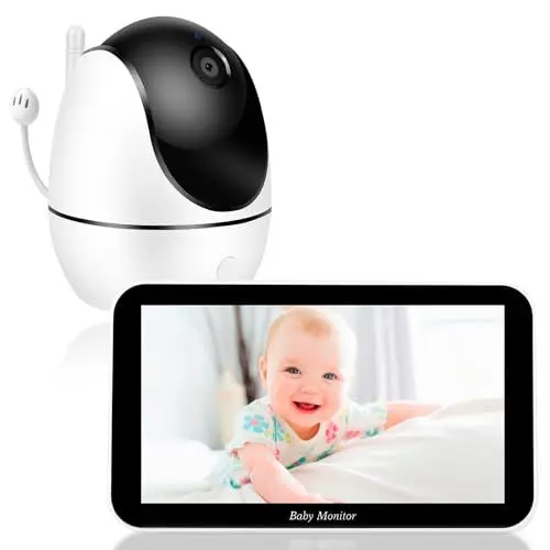 Produktbild: NWOUIIAY Babyphone mit Kamera 5 Zoll Baby Monitor 720p Baby Phone Digitalzoom Zwei-Wege-Audio Einlegbare SD-Karte VOX-Modus Nachtsicht Temperaturüberwachung Schlaflied Wecker