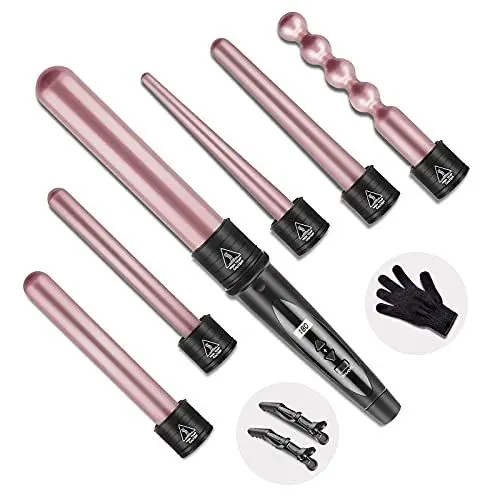 Produktbild: NWOUIIAY Lockenstab Set 6 in 1 Lockenstäbe Keramikbeschichtung Lockenwickler Einstellbare Temperatur Lockenwickler mit LCD Display für alle Frisuren Lockenstyling