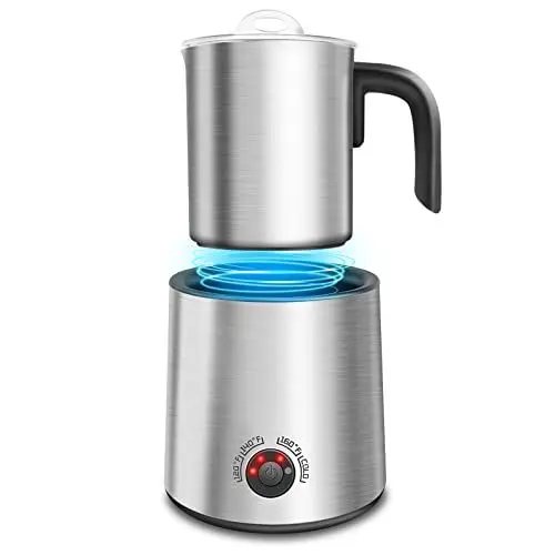 Produktbild: NWOUIIAY Milchaufschäumer Edelstahl Elektrisch Abnehmbar Milchaufschäumer Induktion 4 in 1 Automatische Milchaufschäumer 300ml 550W für Kaffee Milch Latte Cappuccino Spülmaschinenfest