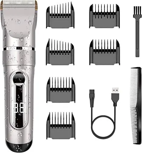 Produktbild: NWOUIIAY Profi IPX7 Elektrische Haarschneidemaschine Akku Herren Haarschneider Männer Haartrimmer Einstellbarer Titan-LCD-Bildschirm mit menschlicher Klinge Wasserdicht zum Baden