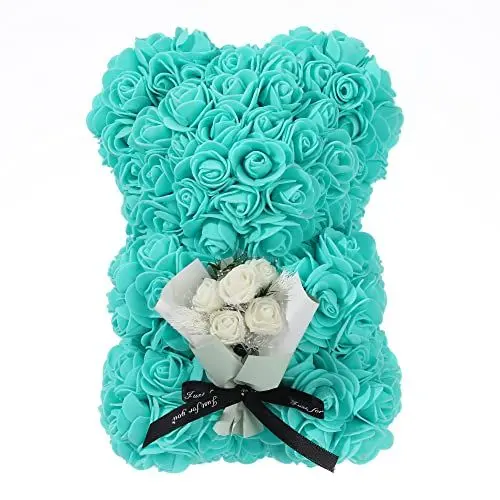 Produktbild: NWSX Rosenbär Blumenbär Perfekt zum Jubiläum, Rose Teddybär Mütter - Klare Geschenkbox inklusive! 10 Zoll Groß - über 200+ Blumen (Tblue, 10in)