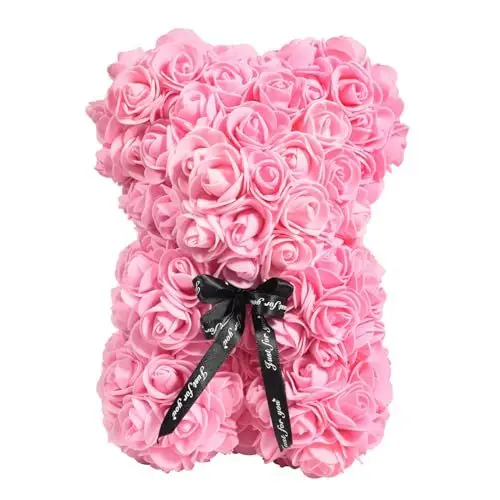 Produktbild: NWSX Rosenbär Blumenbär Perfekt zum Jubiläum, Rose Teddybär Mütter - Klare Geschenkbox inklusive! 10 Zoll groß - über 200+ Blumen (pin, 10in)