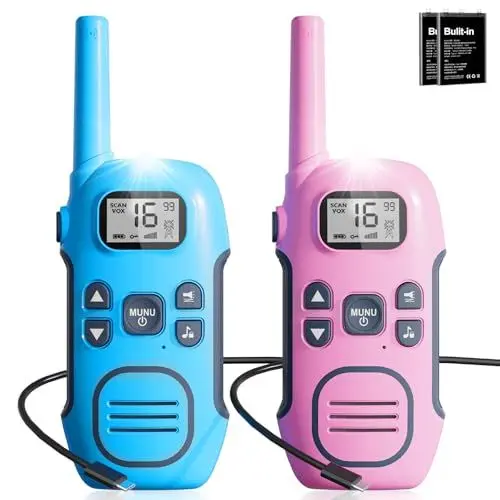 Produktbild: NXGKET Walkie Talkie Kinder Erwachsene, Walki Talki 5 km Reichweite, 16 Kanäle Funkgeräte, Walkie-Talkie Aufladbar mit 1200 mAh Li-ion Akku, VOX Taschenlampe für Freien, Camping, Wandern, Abenteuer