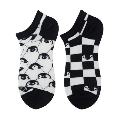 Produktbild: NxnChc Lustige Kurz Socken Für Damen Und Herren Unisex Viele Pinguin Motive Tier Essen Obst Sport Kunst Aus Baumwolle Geschenk Asymmetrische Muster Links Und Rechts