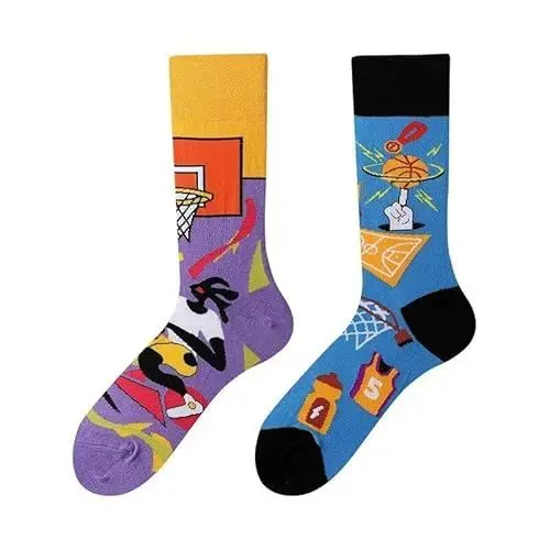 Produktbild: NxnChc Lustige Socken Für Damen Und Herren Unisex Viele Basketball Motive Tier Essen Obst Sport Kunst Aus Baumwolle Geschenk Asymmetrische Muster Links Und Rechts