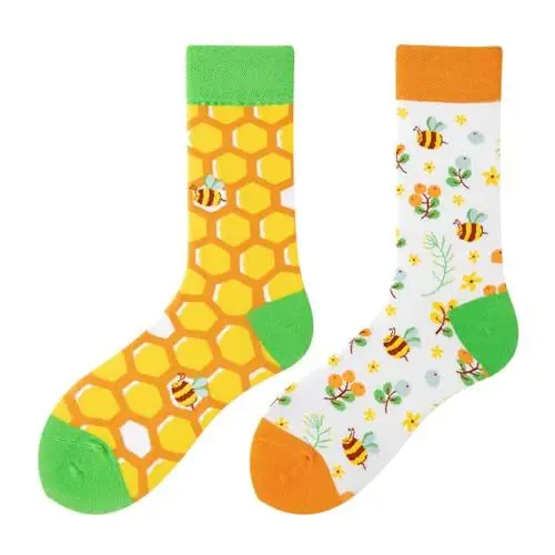 Produktbild: NxnChc Lustige Socken Für Damen Und Herren Unisex Viele Biene Motive Tier Essen Obst Sport Kunst Aus Baumwolle Geschenk Asymmetrische Muster Links Und Rechts