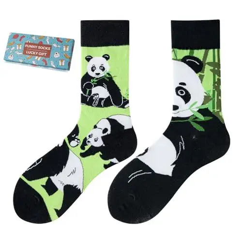 Produktbild: NxnChc Lustige Socken Für Damen Und Herren Unisex Viele Panda Motive Tier Essen Obst Sport Kunst Aus Baumwolle Geschenk Asymmetrische Muster Links Und Rechts