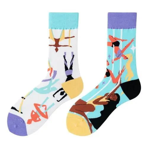 Produktbild: NxnChc Lustige Socken Für Damen Und Herren Unisex Viele Yoga-Frau Motive Tier Essen Obst Sport Kunst Aus Baumwolle Geschenk Asymmetrische Muster Links Und Rechts