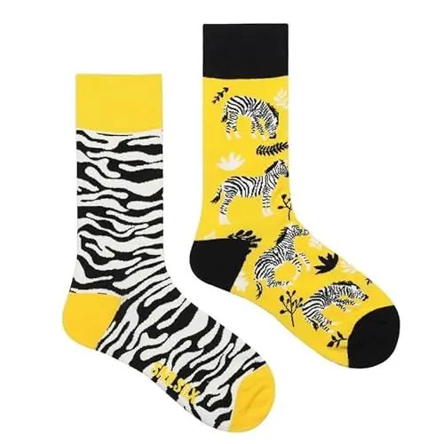 Produktbild: NxnChc Lustige Socken Für Damen Und Herren Unisex Viele Zebra Motive Tier Essen Obst Sport Kunst Aus Baumwolle Geschenk Asymmetrische Muster Links Und Rechts