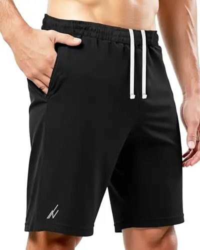 Produktbild: NY Threads Herren Sport Shorts Schnell Trocknend Leicht Kurze Hose mit Taschen, Schwarz, 3XL