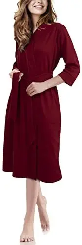 Produktbild: NY Threads Luxuriöser, leichter Damen-Bademantel/Frauen Morgenmantel aus weichem Poly-Baumwollstrick (Medium, Burgundy)
