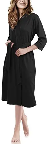 Produktbild: NY Threads Luxuriöser, leichter Damen-Bademantel/Frauen Morgenmantel aus weichem Poly-Baumwollstrick (Klein, Schwarz)