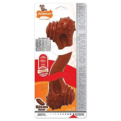 Produktbild: Nylabone Strukturierter Power Chew Riesen-Kauknochen, Bison – Kauspielzeug für extrem stark kauende Hunde – XXL-Größe – für Hunde ab 23 kg