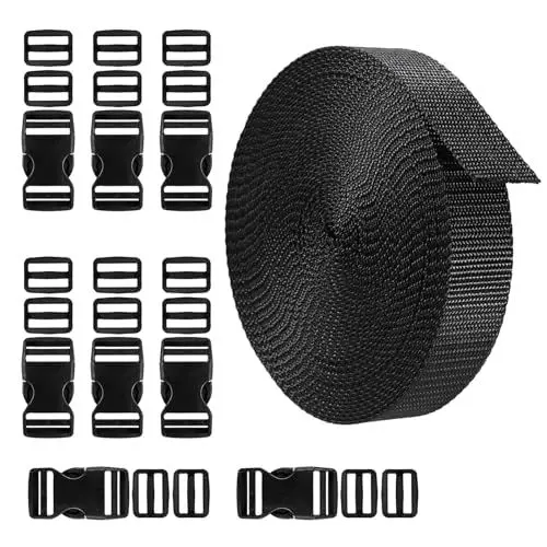 Produktbild: Nylon Gurtband 5M mit 10 Paare Schnallen, 25mm Steckschnalle Verstellbare Kunststoff, Side Release Schnallen Clips für DIY Handwerk Rucksack Umreifung Tasche Gurtband Gepäck Befestigung Gurt