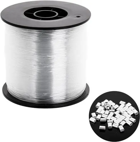 Produktbild: Nylonschnur zum Aufhängen, 200M Nylonfaden Transparent und 100 Schlaufenmanschette Reißfest Durchsichtige Schnur Starker Klarer Nylon für DIY Crafting Angel Basteln(0.8MM)