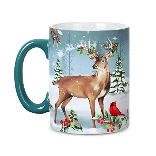 Produktbild: NymphFable 550ml Tasse Winter Woodland Keramik Kaffeetassen Trinkgläser Große Mit Griff Personalisierte Geschenk für Frauen Männer