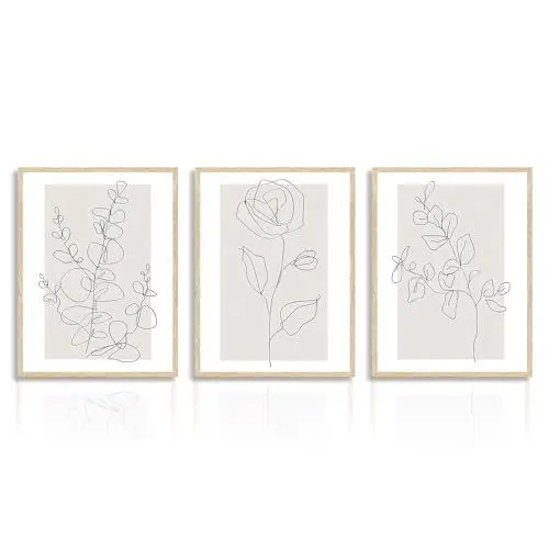 Produktbild: NymphFable Dazzlewall Abstrakte Botanische Wandbilder Minimalistische Blumen Linie Leinwand Bilder für Schlafzimmer Wohnzimmer Deko 30x40 cm 3er Set Ohne Rahmen