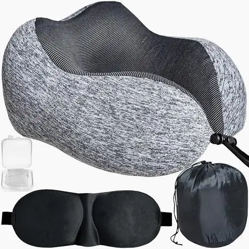 Produktbild: NYVI Reisekissen NYVIcation Comfort 3in1 - Reiseset mit 3D Nackenkissen, Schlafmaske, Ohrstöpsel - Memory Foam Reise Nackenkissen mit Tasche - Für Reisen im Flugzeug & Auto