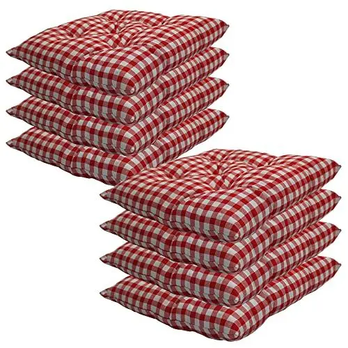 Produktbild: NYVI Stuhlkissen 38x38 cm ComfySeat Rot Weiß kariert 8er Set - Sitzkissen mit 6 cm Comfort Sitzpolster - Indoor & Outdoor - Gartenstuhlkissen aus Baumwoll-Mischgewebe - ÖkoTex 100