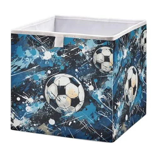 Produktbild: NYYYTTTEU Blaue Punkte Fußball Kleidung Spielzeug Box Faltbare offene Aufbewahrungsboxen Organizer großer Kapazität mit Deckel für zu Hause