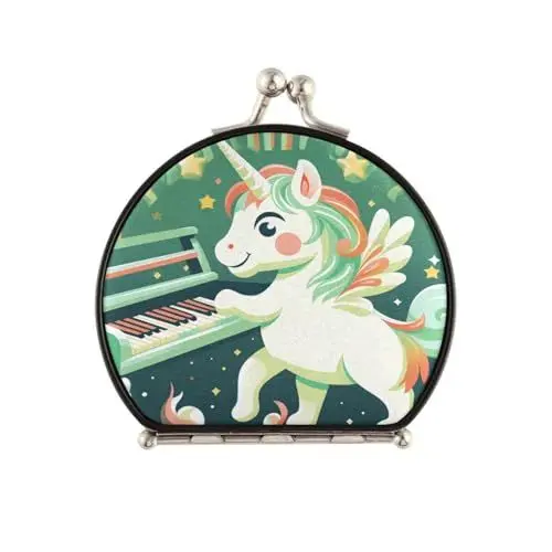 Produktbild: NYYYTTTEU Einhorn-Musikkunst Makeup Kleiner Spiegel für Handtaschen,Faltbar Kompaktspiegel Tragbarer Klappspiegel Taschenspiegel für Reisen