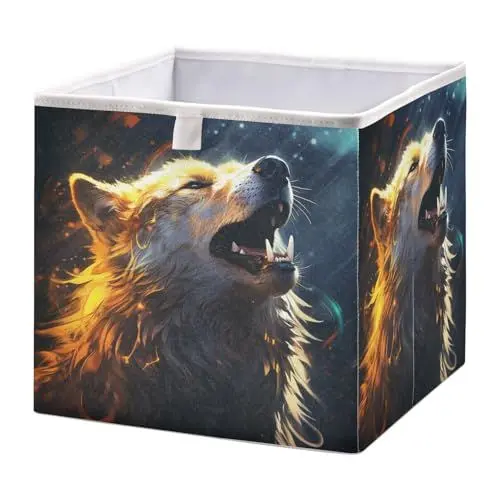 Produktbild: NYYYTTTEU Feuer-Basketball-Orange-Aquarell-Kunstwerk Kleidung Spielzeug Box Faltbare offene Aufbewahrungsboxen Organizer großer Kapazität mit Deckel für zu Hause