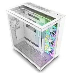 Produktbild: NZXT H9 Elite Dual-Chamber ATX Mid-Tower PC Gaming-Gehäuse – CM-H91EW-01 - Enthält 3 x 120mm F120 RGB Duo-Lüfter mit Controller – Glasfront, Ober- und Seitenteile – Weiß