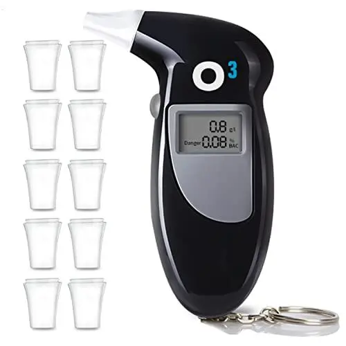 Produktbild: O³ Zugelassener Alkoholtester mit LCD-Display, mit 10 Mundstücken, tragbarer Alkoholtester, zugelassen für die Rückkehr nach Hause