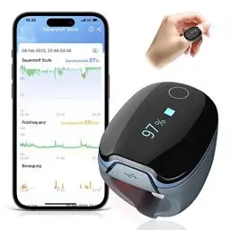 Produktbild: O2 Ring Pulsoximeter für kontinuierliche Überwachung, Schlafoximeter Fingertip mit alarm, Bluetooth Sauerstoff Oxymetergerät für O2 sauerstoffsättigung und Herzfrequenz, kostenlose APP und Berichte