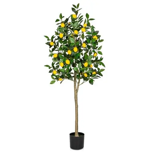 Produktbild: Oairse 150cm Kunstpflanzen Groß Zitronenbaum Kunstpflanze Zitronenbaum Groß im Topf Künstlicher Baum für drinnen und draußen, Moderne Dekoration, Dekoration Badezimmer Wohnzimmer Schlafzimmer Balkon