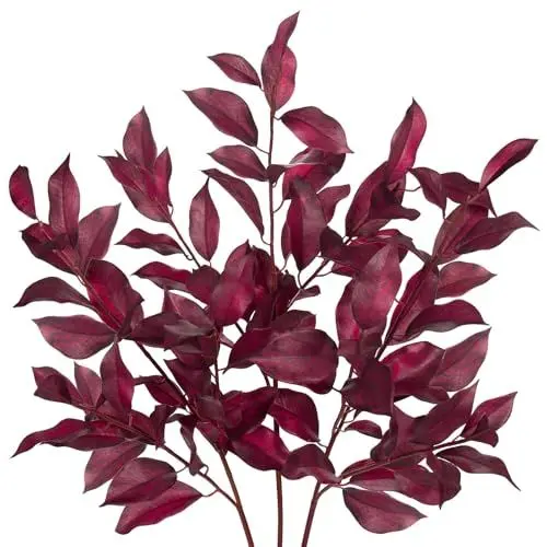 Produktbild: Oairse 3er-Set Herbstzweige Künstliche Zimtblätter Herbstblätter Dekoration für Thanksgiving Heimdekoration Hausgarten Hochzeit Kamin Party, Erntedankfest, Kamindekoration Herbstdeko Tisch, Rot