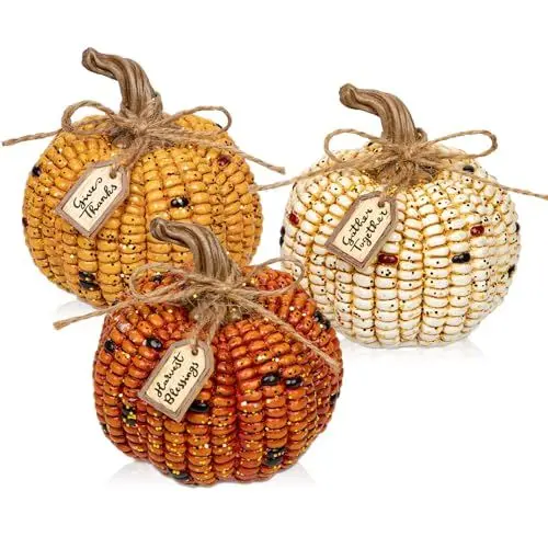 Produktbild: Oairse 3er-Set Künstlicher Kürbis aus Kunstharz, Herbstdeko für Halloween für Halloween DIY-Herbstdekorationen, Herzstück für Herbsthochzeit, Herbst-Wohnkultur, Thanksgiving-Dekoration